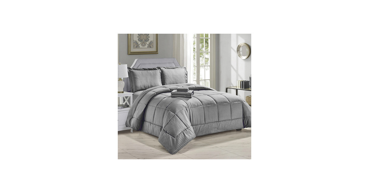 Luxury Home 8PC Down Alt Stripes Comforter Set