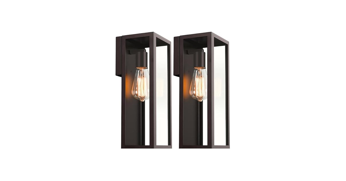 (2 Pk) VerRon Porch Lights with Clear Glass Shade