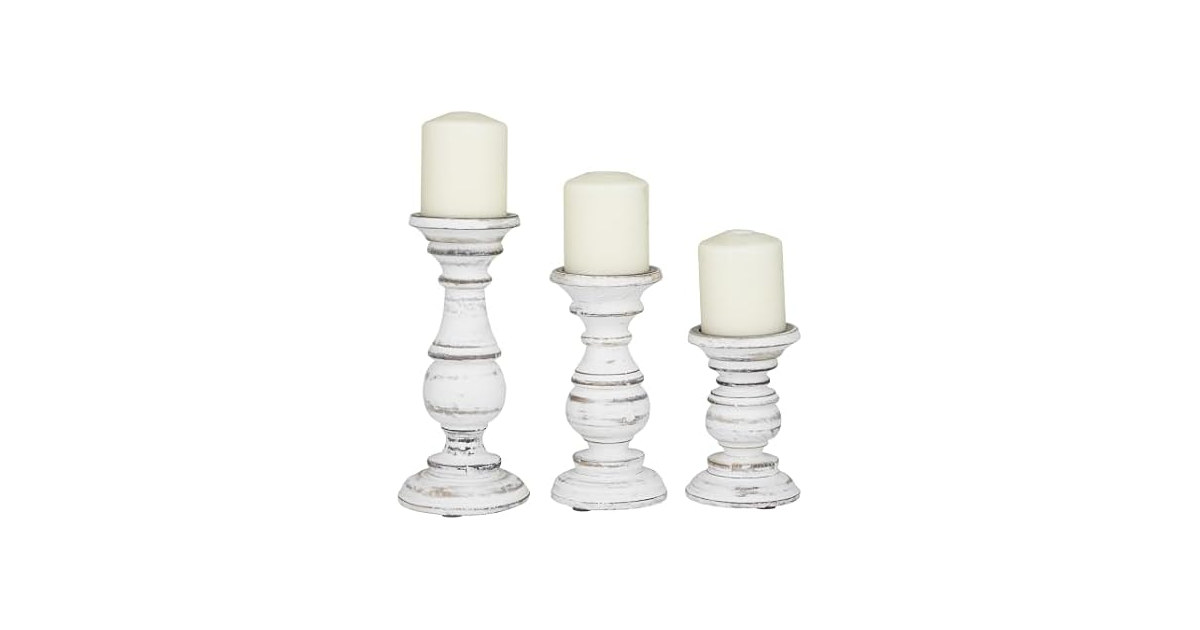 Set of 3 Candlestick Holder 10", 8", 6”H, White