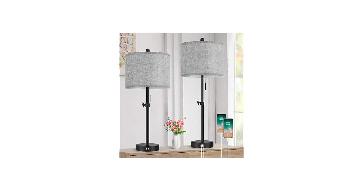 Kondras Table Lamps for Bedroom Set of 2, Grey Shade