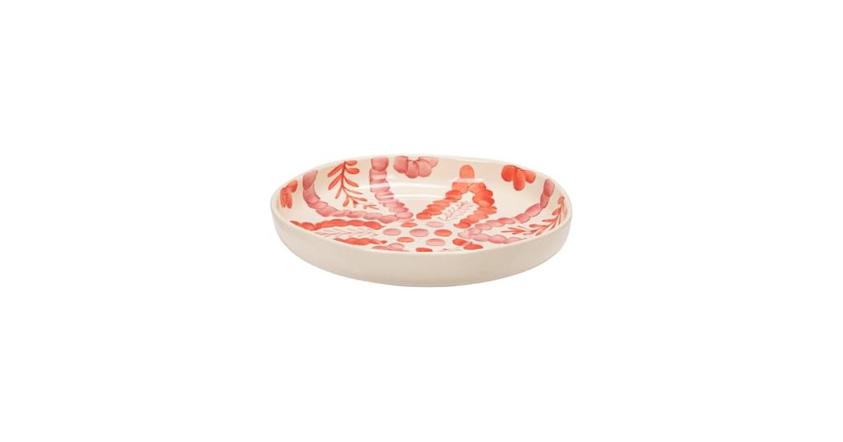 Creative Co-Op Hand-Painted Stoneware Low Bowl with Botanical Design, Multicolor