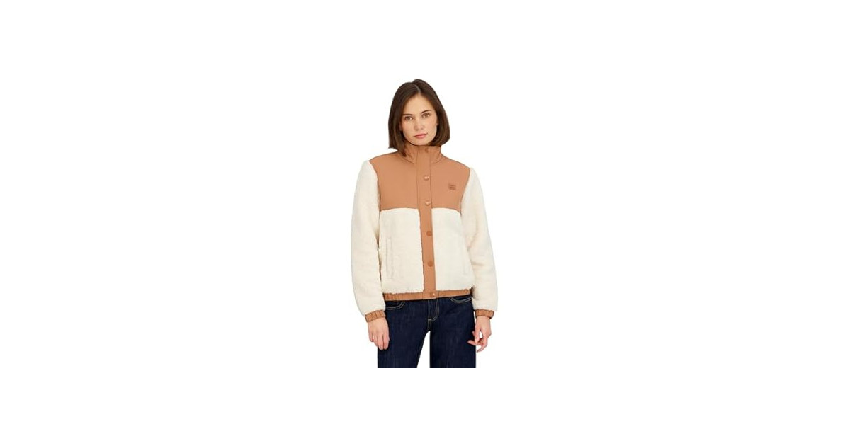 Billabong Women Full Zip Sherpa Mixed Nylon Jacket