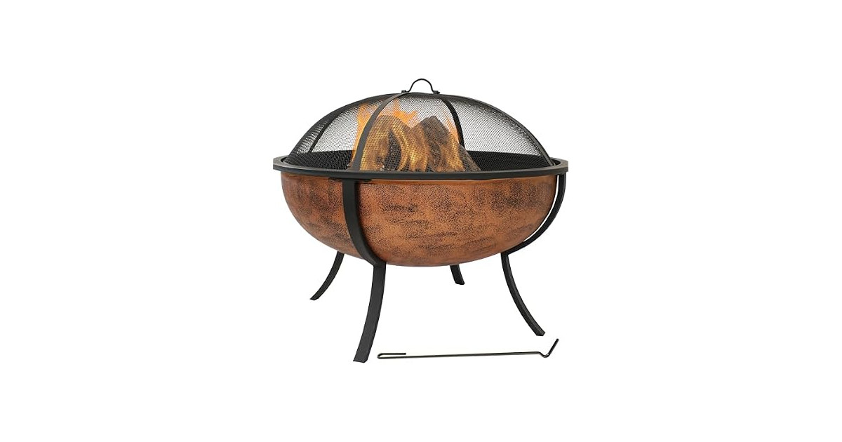 Sunnydaze Round Steel Outdoor Wood-Burning Fire Pit, 32", Copper