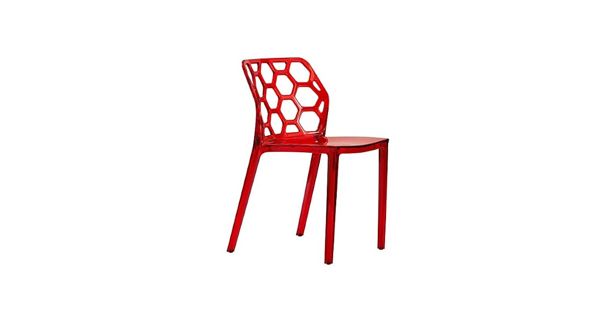 LeisureMod Dynamic Clear Acrylic Dining Chair Red
