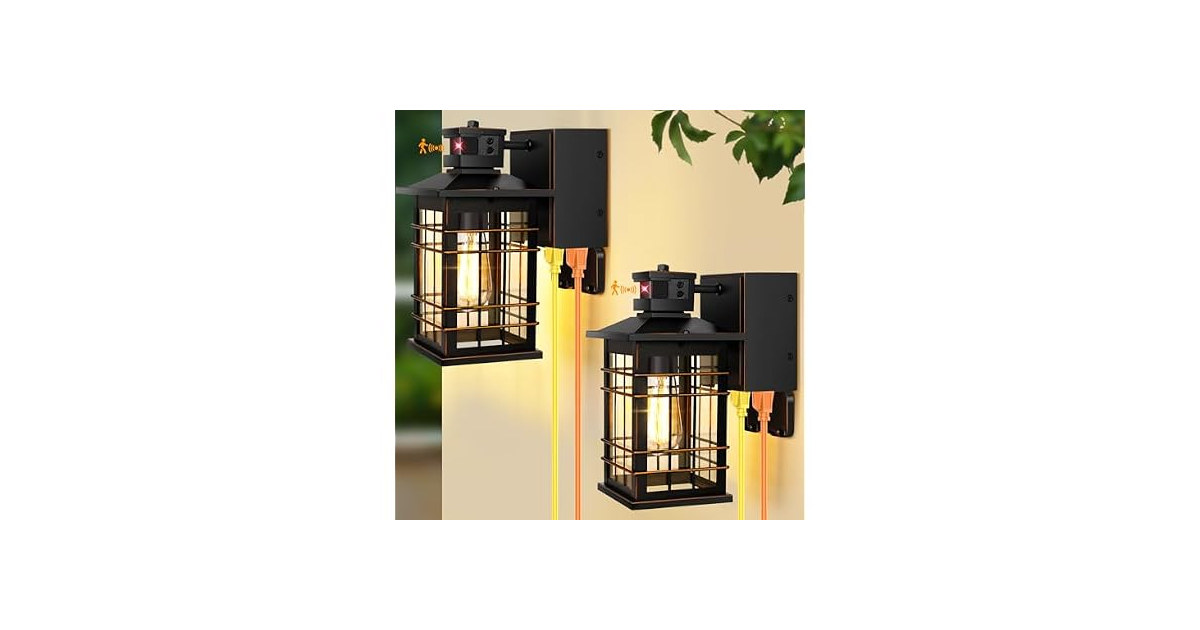 Porch Lights with GFCI Outlet, 2-Pack Motion Sensor