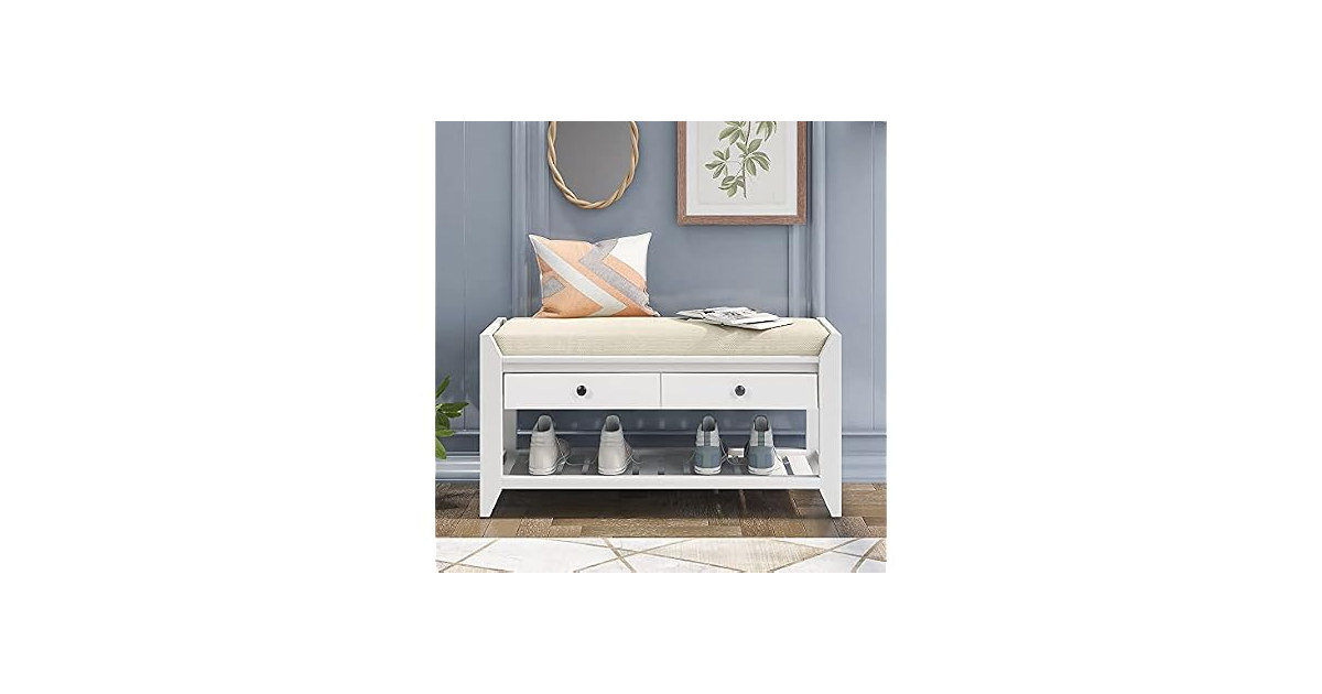 SPOFLYINN Shoe Bench Cushion Storage