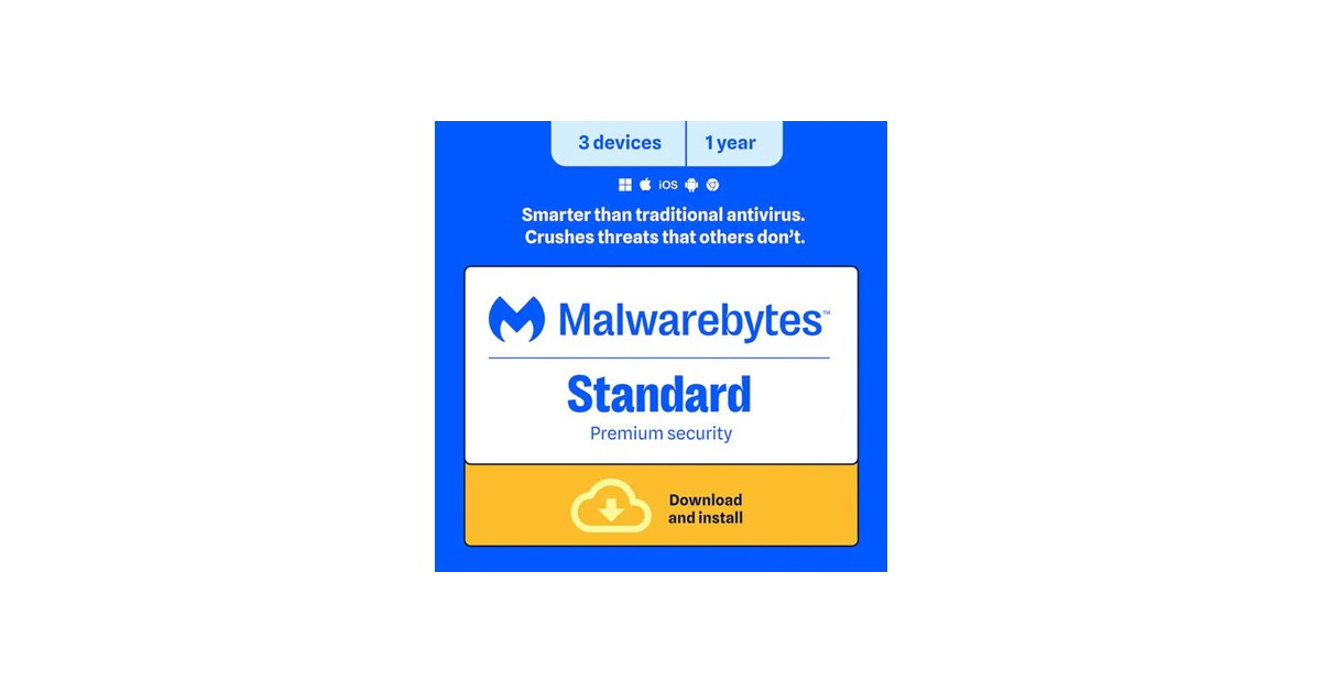 Malwarebytes Standard Premium Software - 3 Devices, 1 Year, Digital