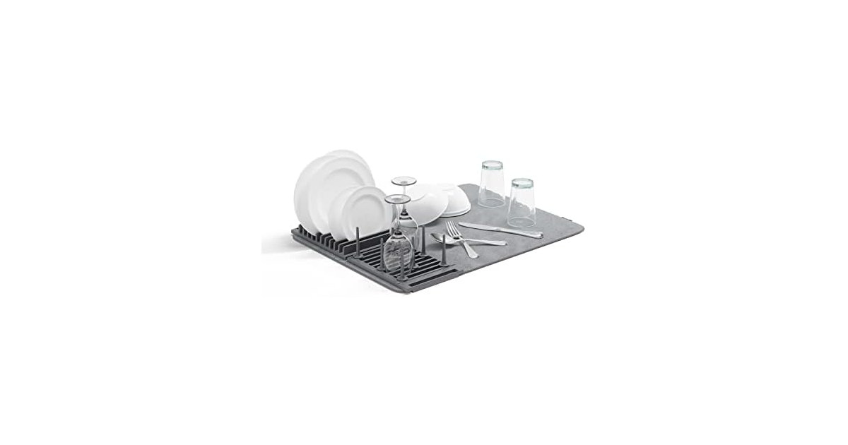 Umbra Udry Dish Rack with Movable Pegs and Microfiber Drying Mat