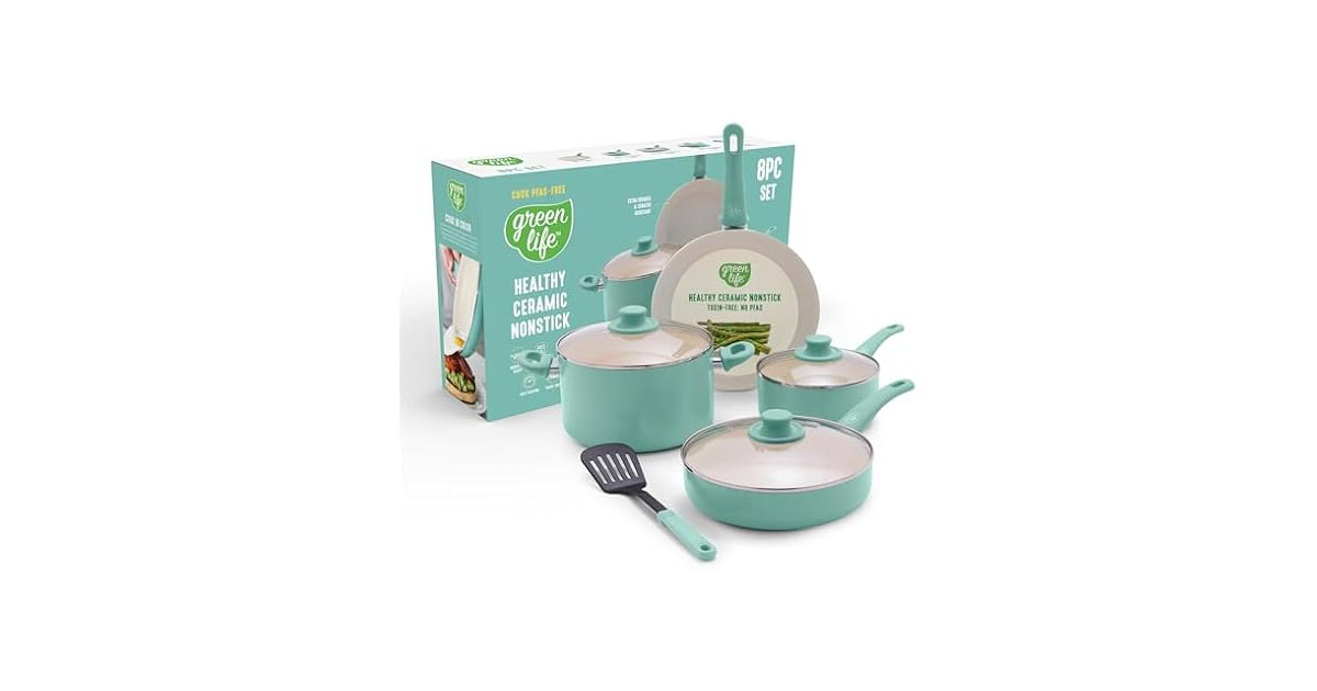 GreenLife 8 Cookware Set, Turquoise