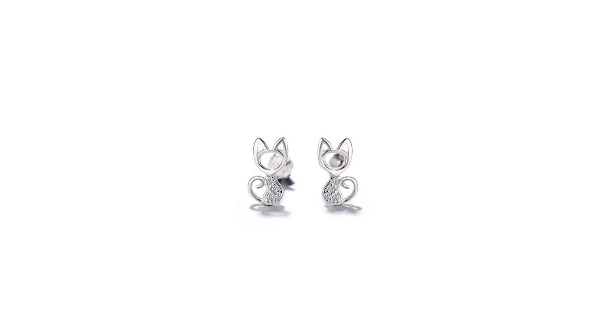 Sterling Silver Crystal Cat Studs
