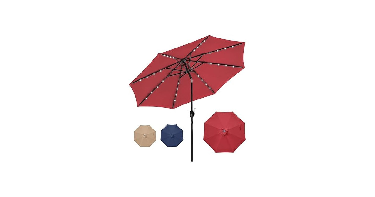 HealSmart 9' Solar Umbrella 32 LED, Red