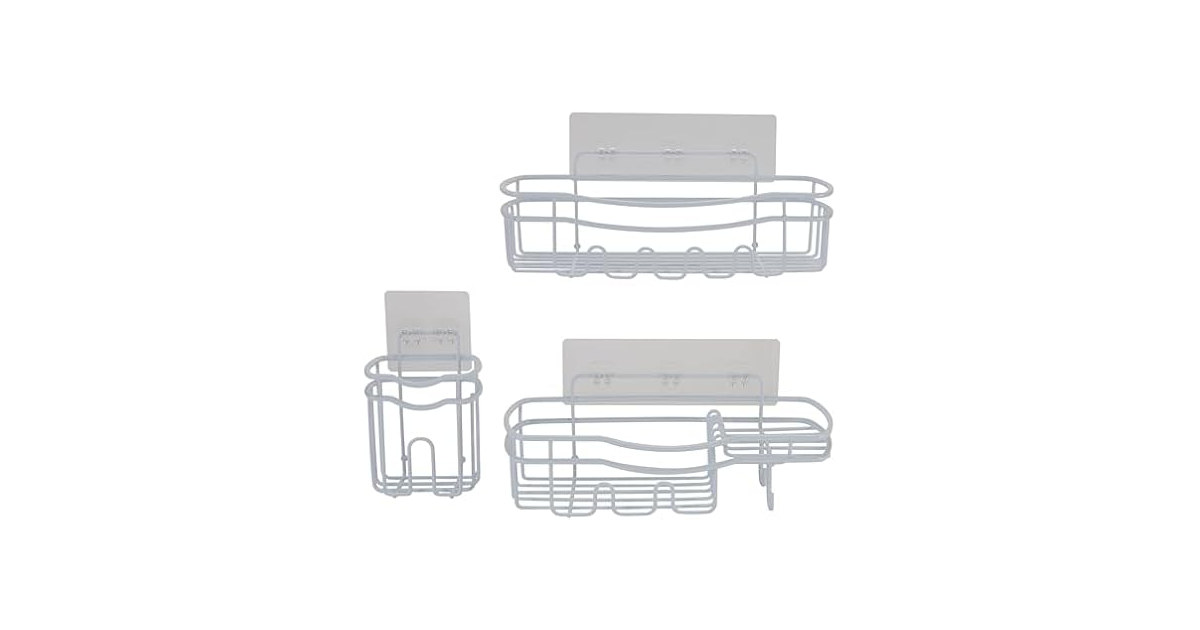 Bath Bliss Ultimate 3 Piece Adhesive Shower Caddy Set, White