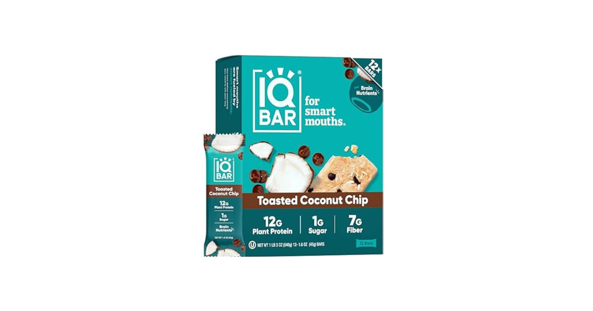 (24-Pack) IQBAR Plant Protein Bars: Toasted Coconut Chip