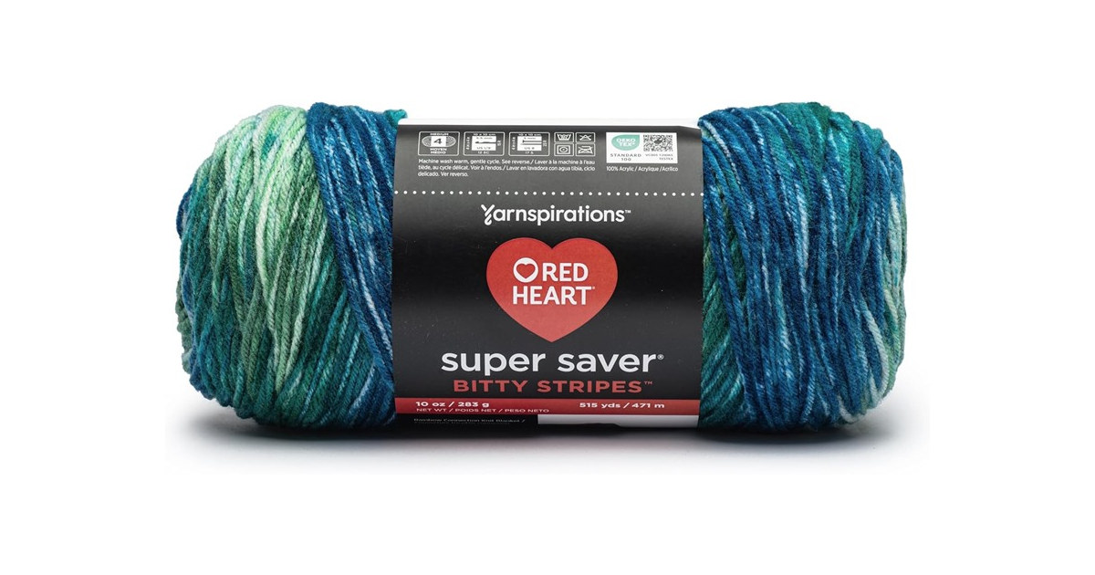 Red Heart Super Saver Bitty Stripes Yarn- Seaweed