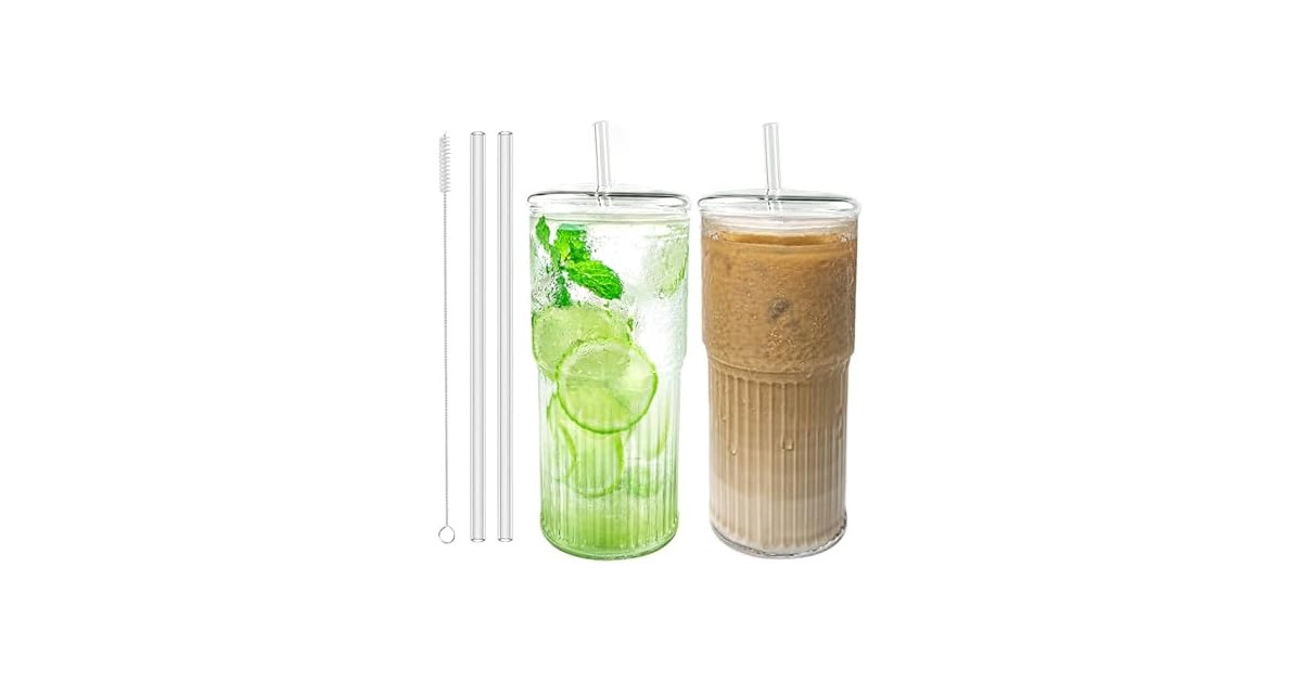 2-Pack Glass Cups with Lids (2pcs ea)