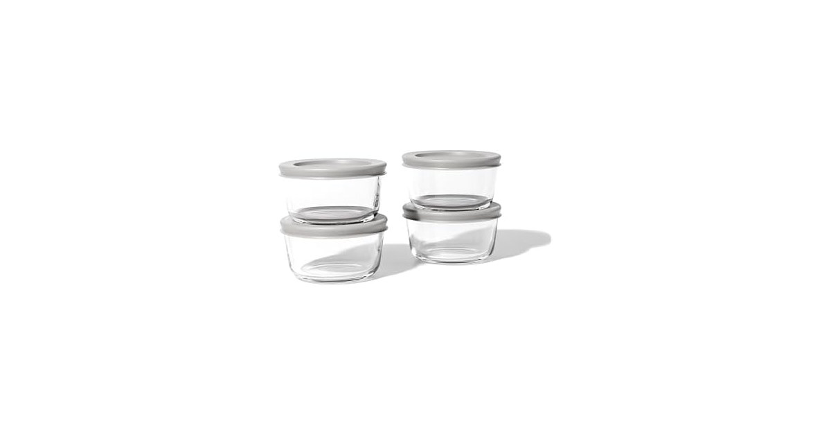8-Piece Glass Food Storage Containers Set Round Grey