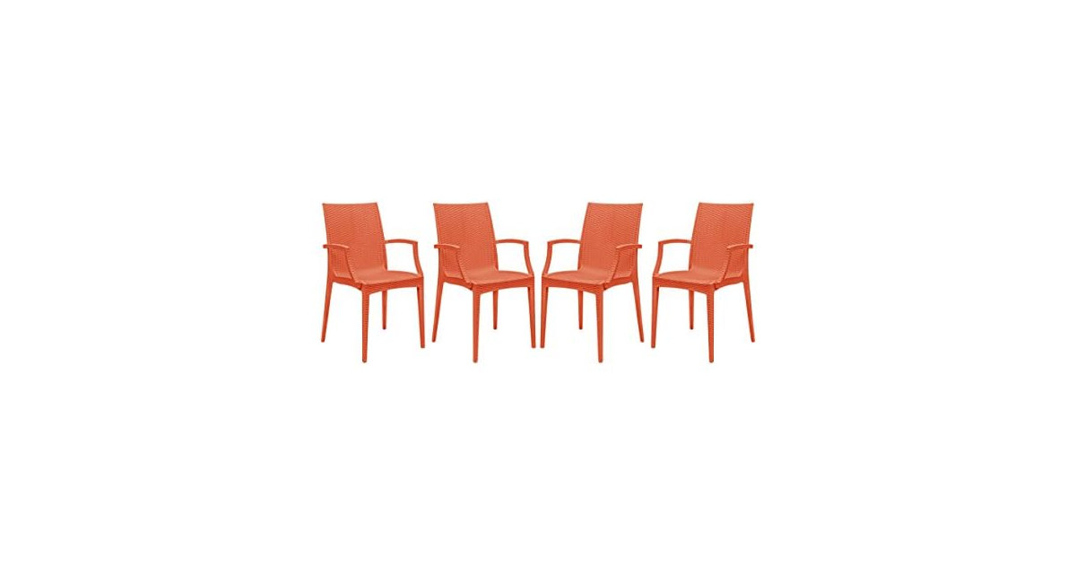 LeisureMod Hickory Stackable Patio Dining Armchair, 4pk