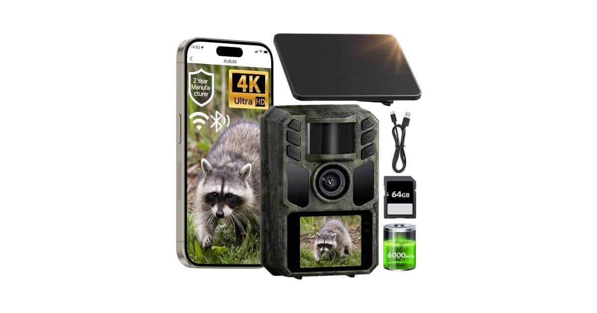 FKPCAM Trail Camera Solar WiFi 4K 64MP