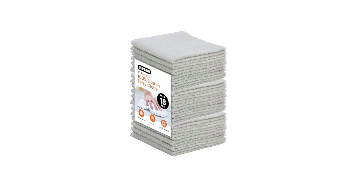 Superio Superio Cotton Terry Washcloths Grey