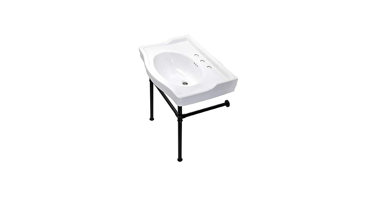 Kingston Brass 30" Ceramic Console Sink, White/Matte Black
