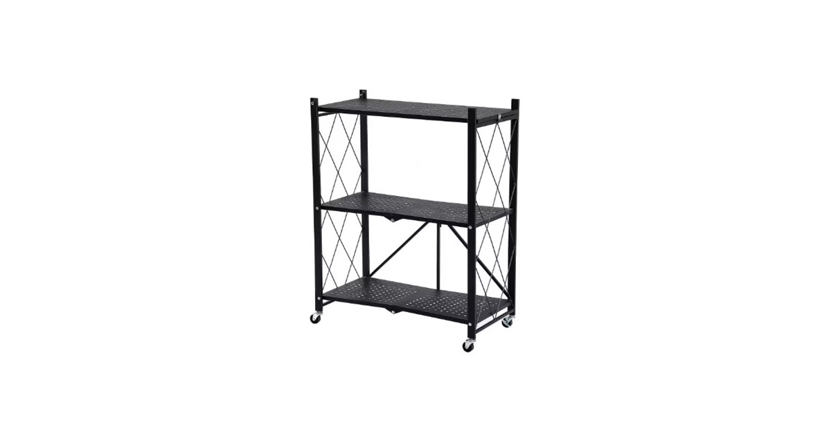 J&V Textiles Foldable 3-Tier Matte Metal Cart