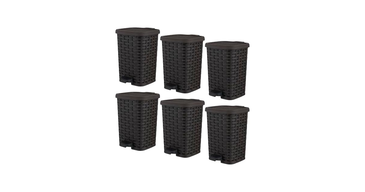 Mini Trash Can with Foot Pedal (Wicker Brown 6 QT.), 6 Pack