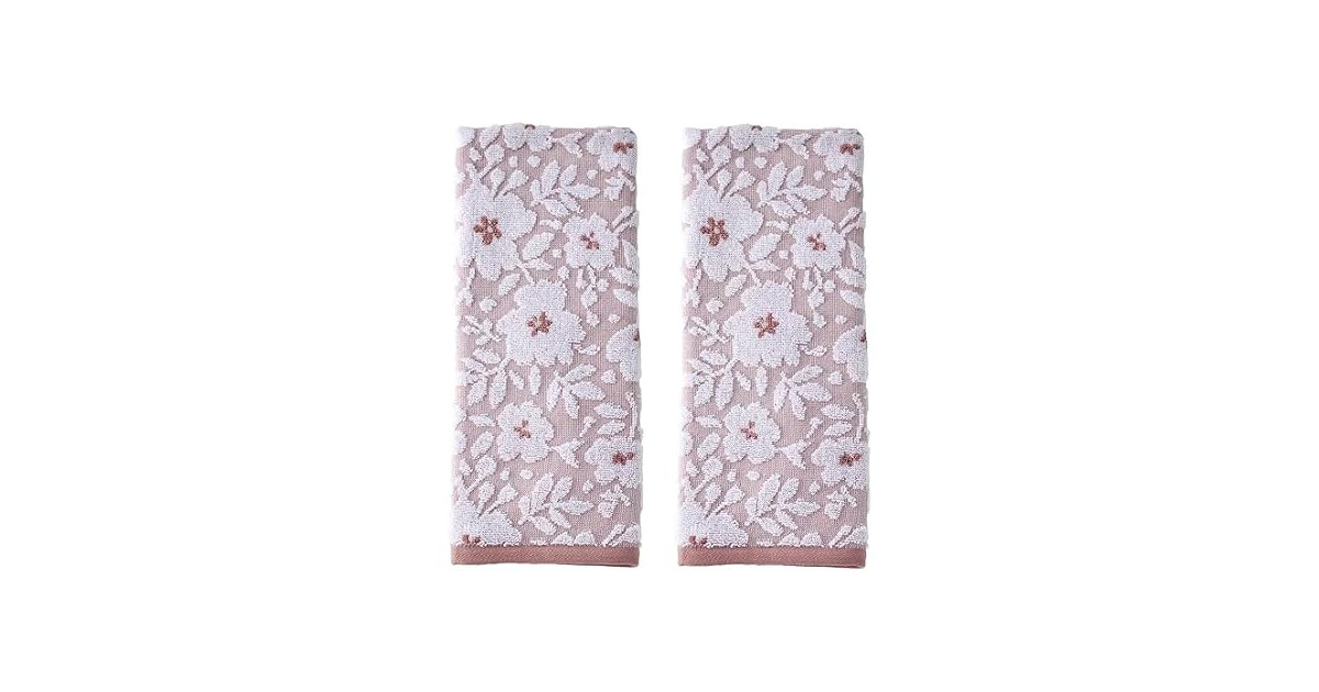 SKL Home Floral Hand Towel Set-2pc, 100% Cotton, Rose