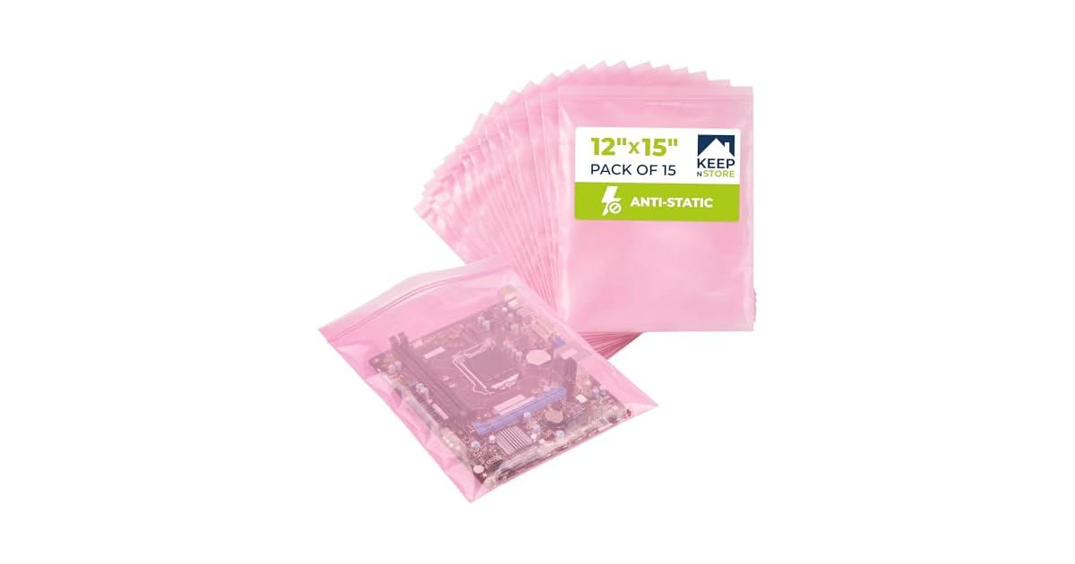 12" x 15" Pink Anti-Static Resealable Poly Bags, Pack of 15