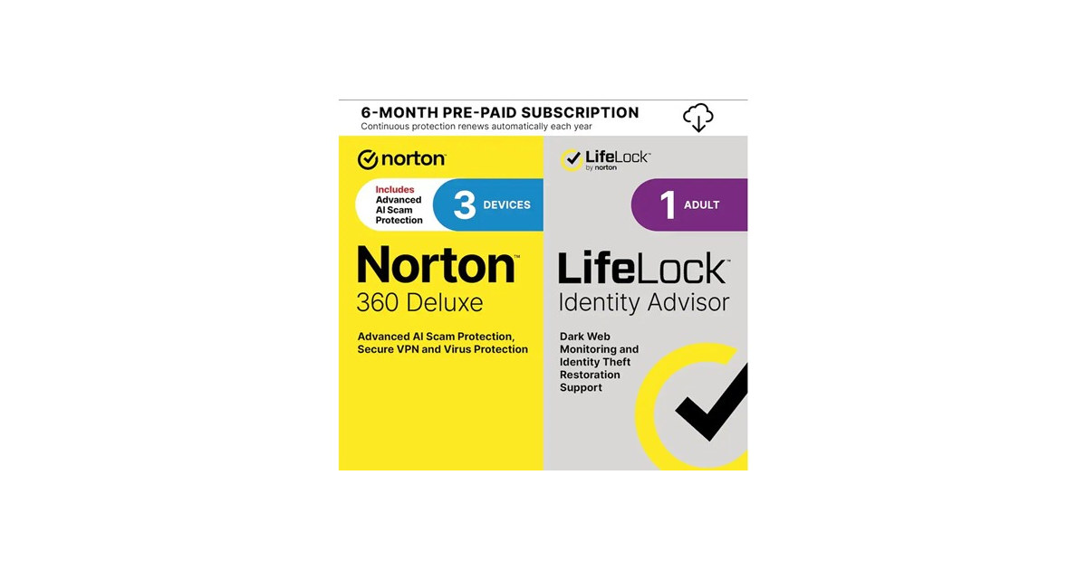 Norton 360 3 Device with LifeLock Identity Advisor & VPN (6 Month Subscription)