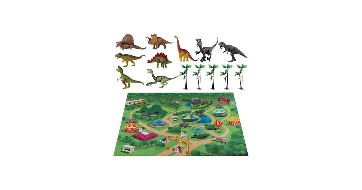 TEMI Dinosaur Figures Playset w/ Play Mat
