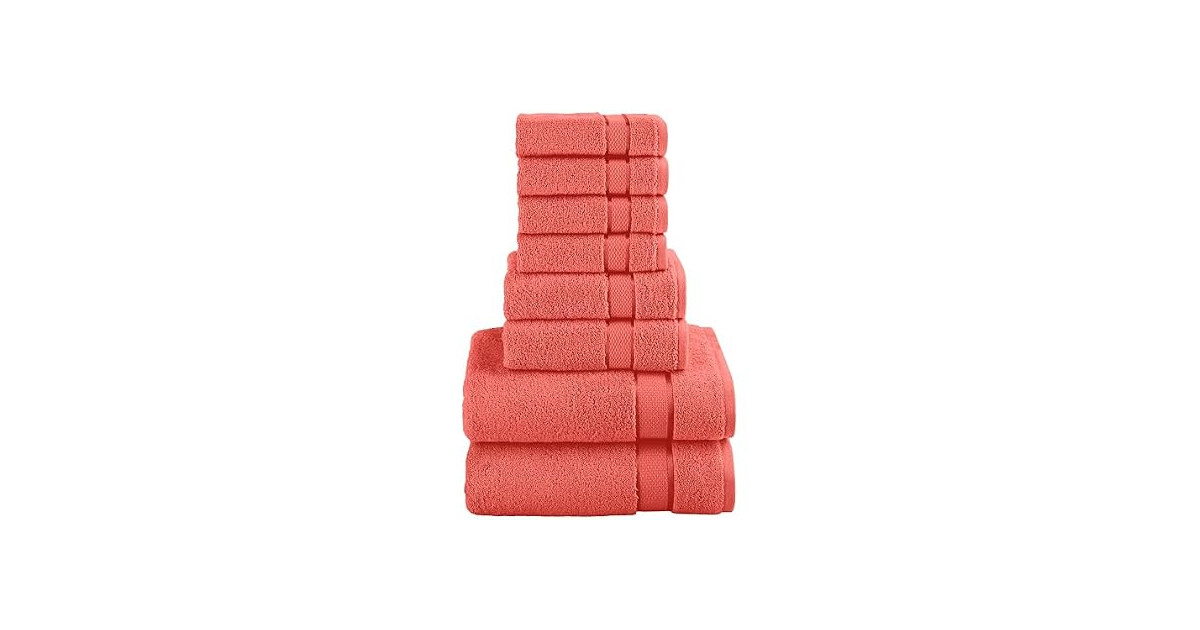 Elegant Comfort Premium Cotton 8-Piece Towel Set, Coral