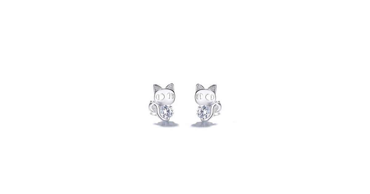 Sterling Silver Crystal Cat Earrings