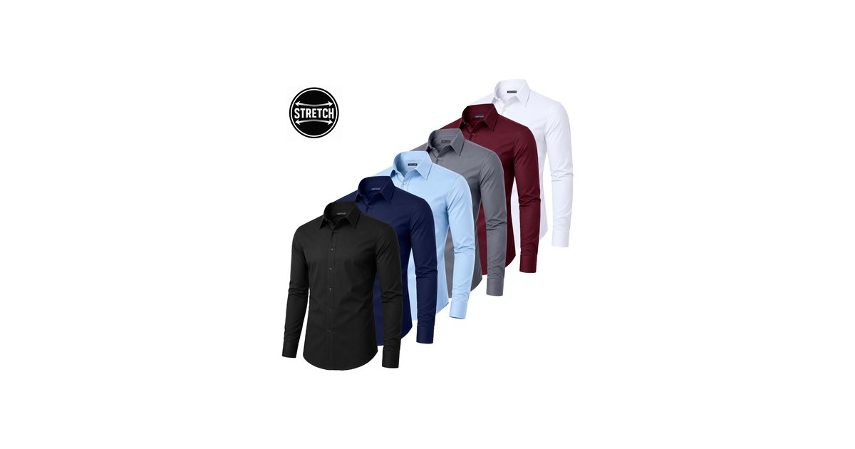 3Pk Mens L/S Stretch Dress Shirt