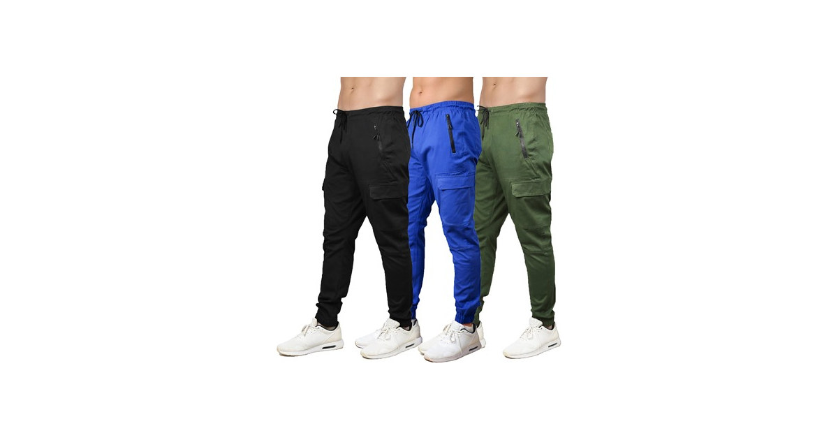 3Pk Mens Cotton Stretch Cargo Jogger
