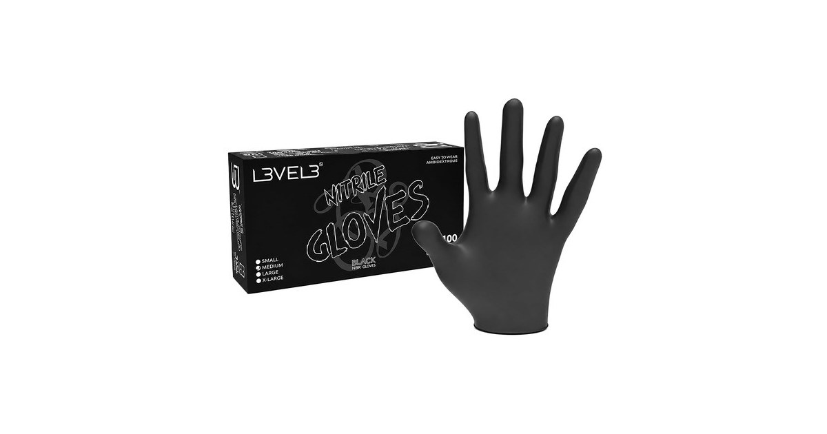 Level 3 Pro Nitrile Gloves, Black, Large 100pc