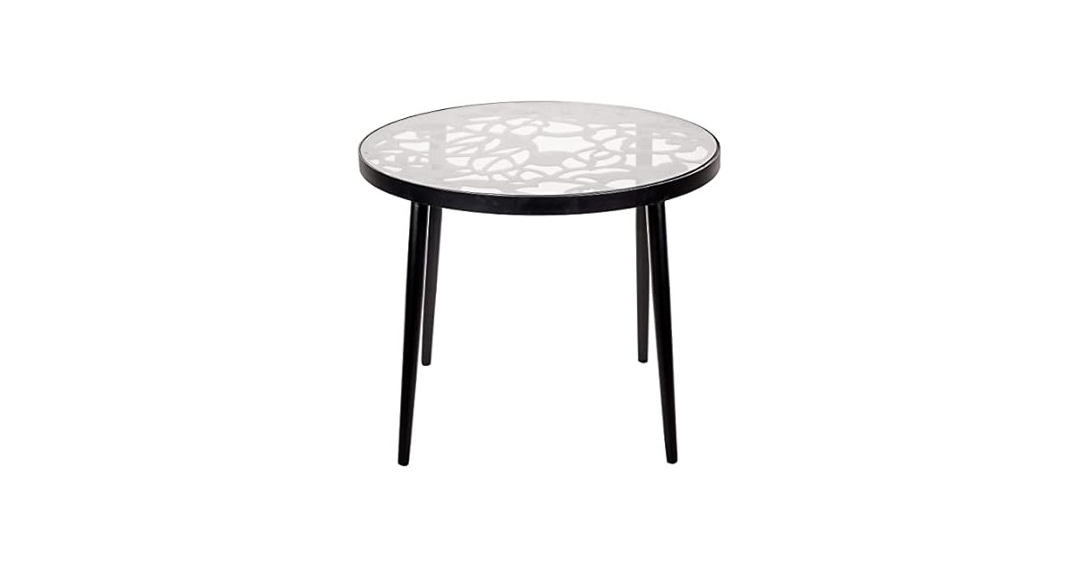 LeisureMod DT20 End Table, Glass Top with Tree Design