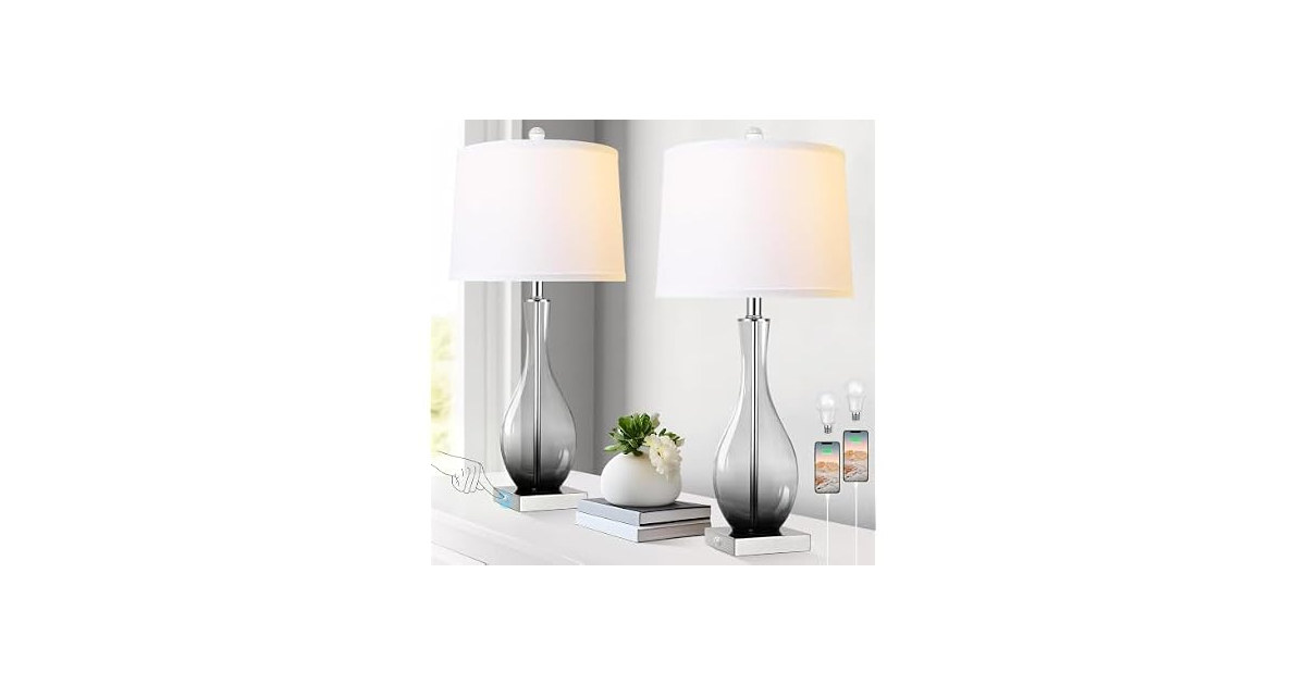 WIHTU Glass Table Lamps, Gray
