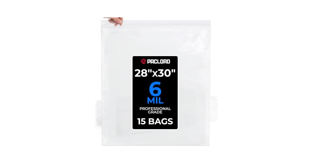 28" x 30" Extra Large Reclosable Plastic Zip Bags, 15 Count
