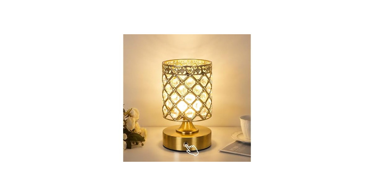 TOBUSA Gold Crystal Rechargeable Cordless Table Lamp