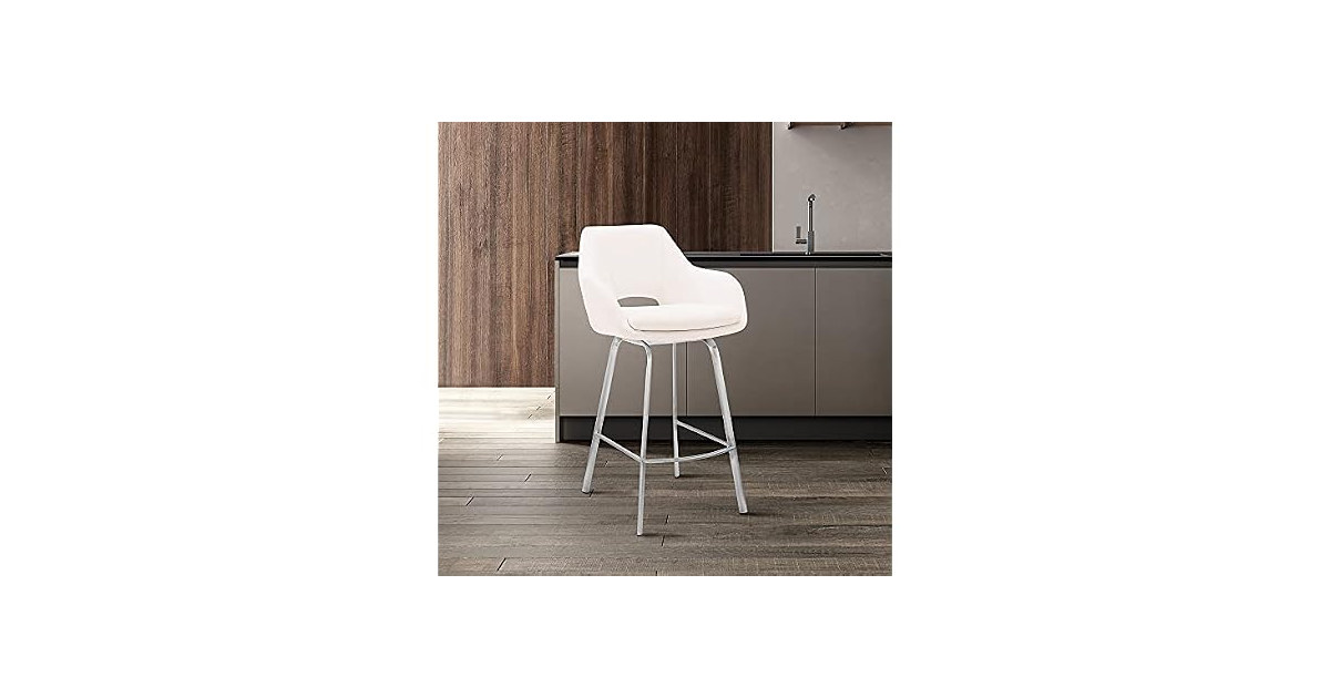 Armen Living Aura White Swivel 30" Bar Stool-Set of 3
