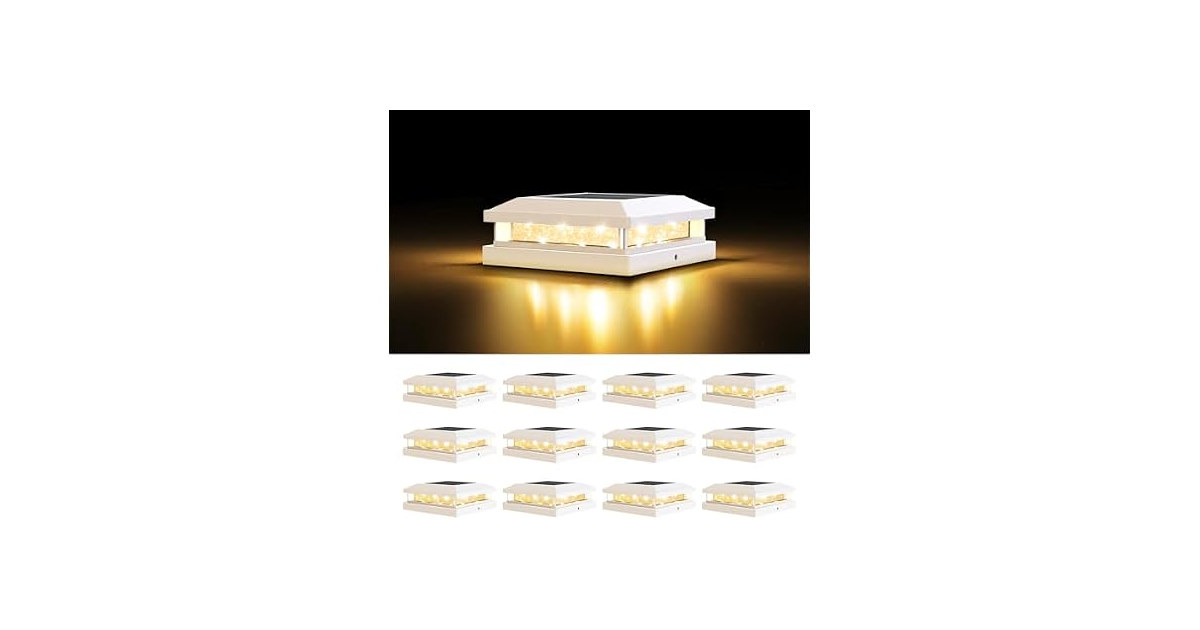 Brightever Solar Post Cap Lights Outdoor 12-Pack White