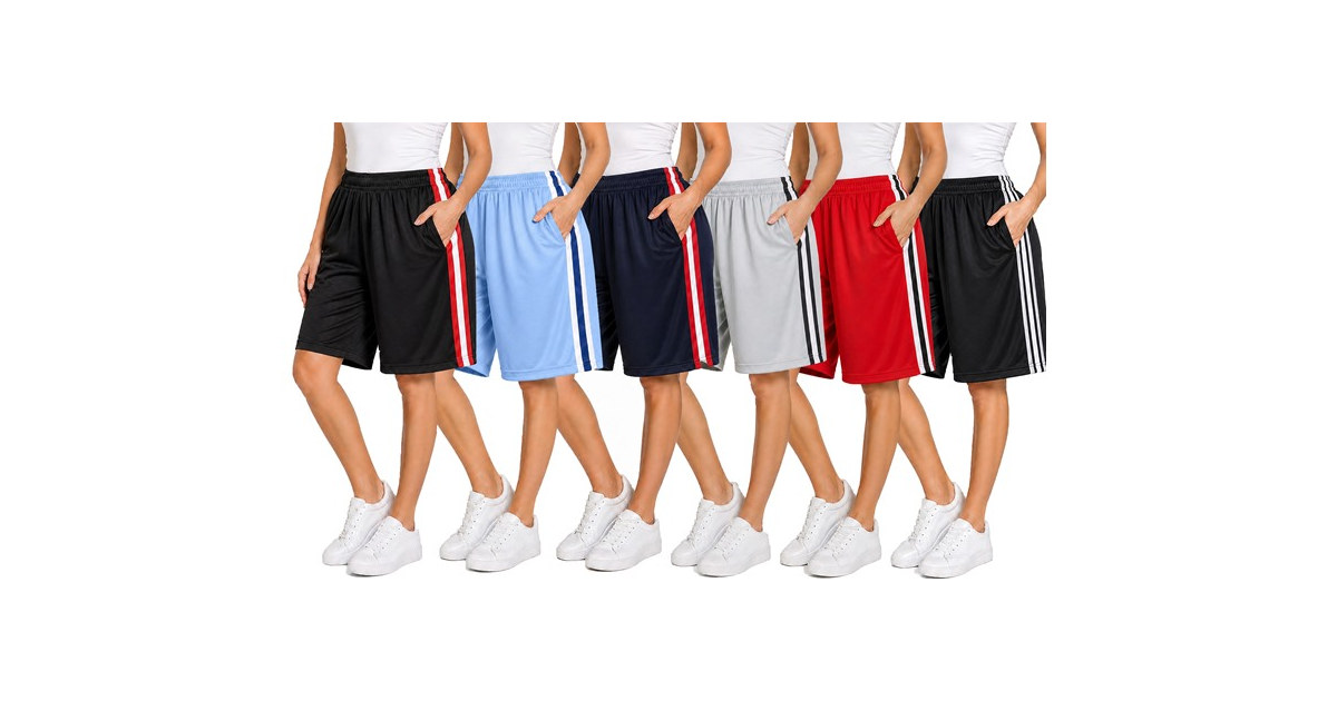 5Pk Womens Stripe Active Mesh Shorts