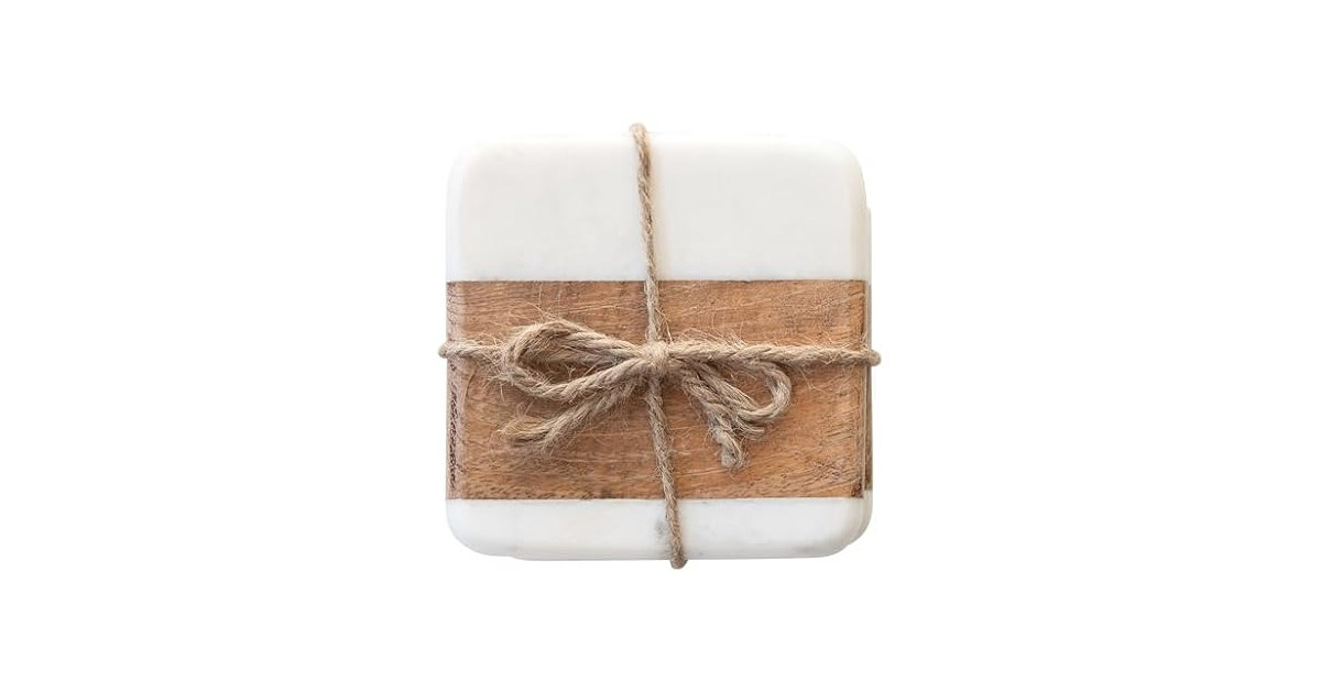Marble & Acacia Wood Coasters, Set of 4