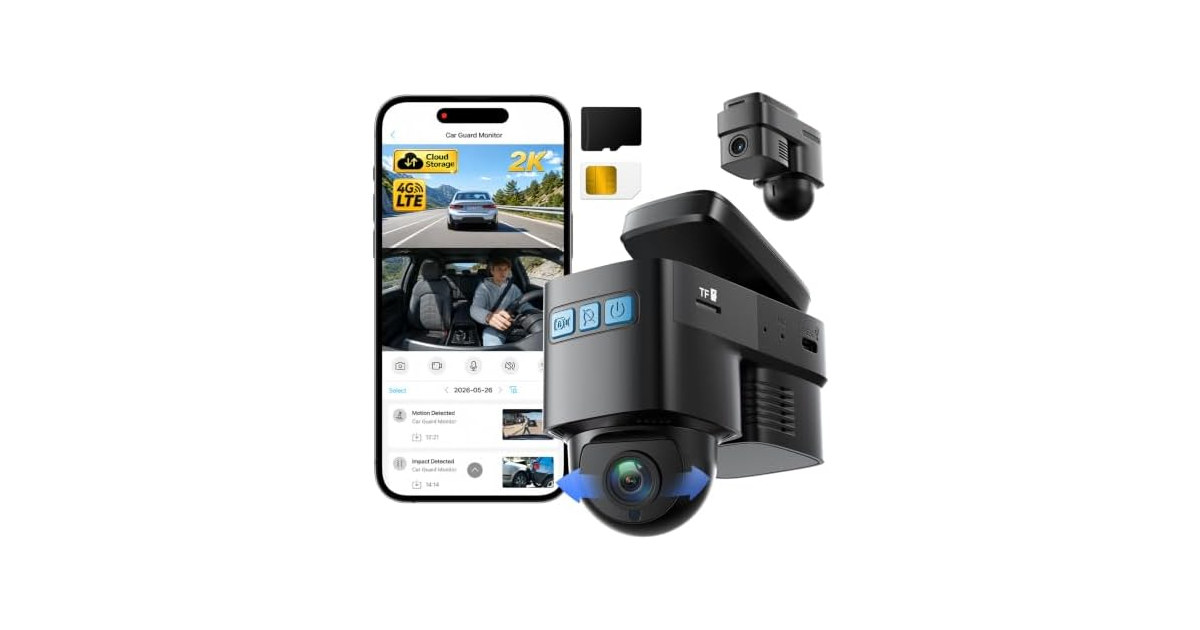 Topexplore 4G LTE Dash Cam Front+Inside