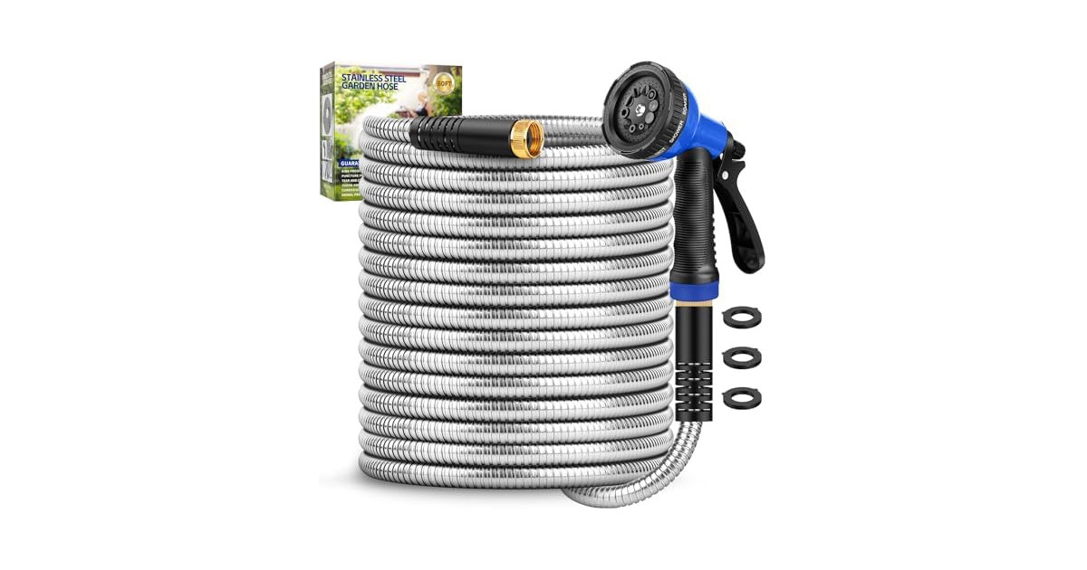 GAGALUGEC 50ft Steel Hose 10 Nozzles