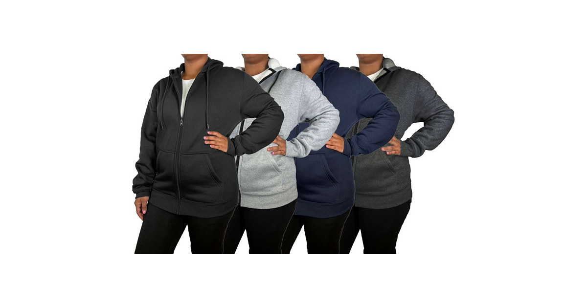 3Pk Womens Heavyweight Fleece-Lined Tech Zip Hoodie