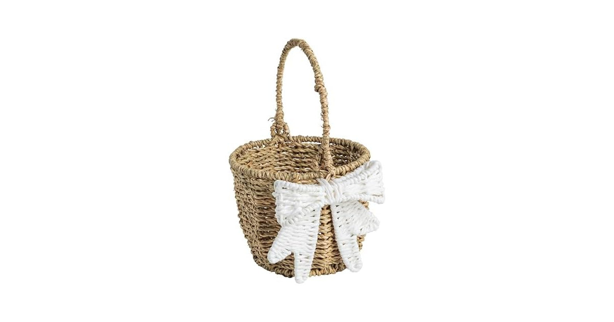 Mud Pie White Woven Bow Easter Basket