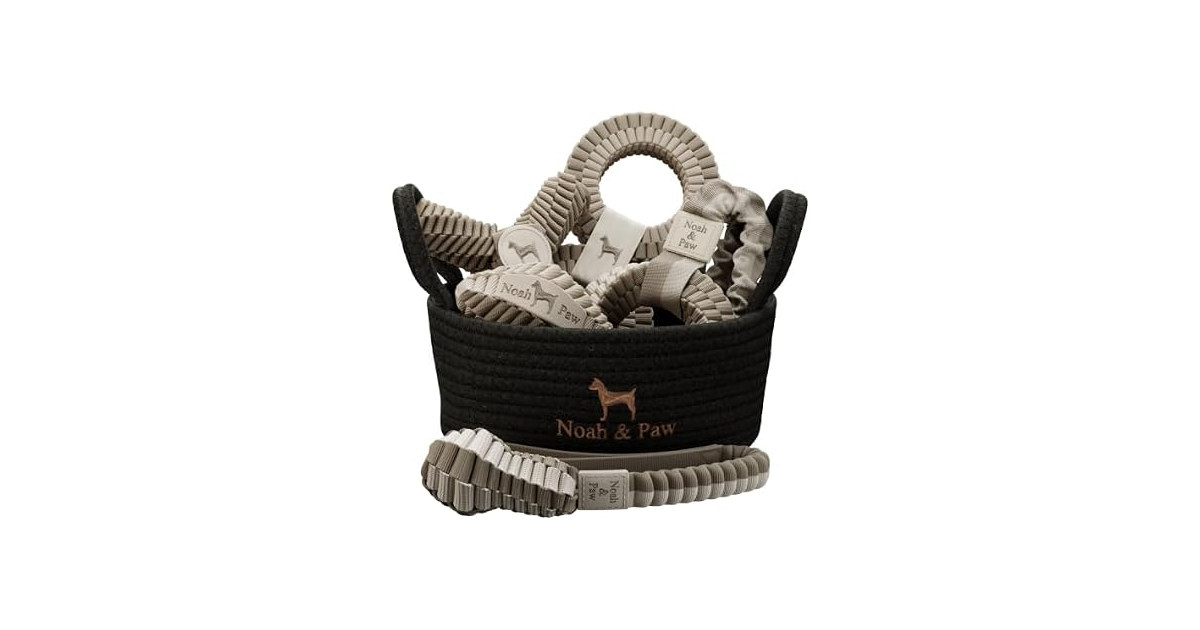 NOAH & PAW Luxury Dog Toy Gift Basket- Beige