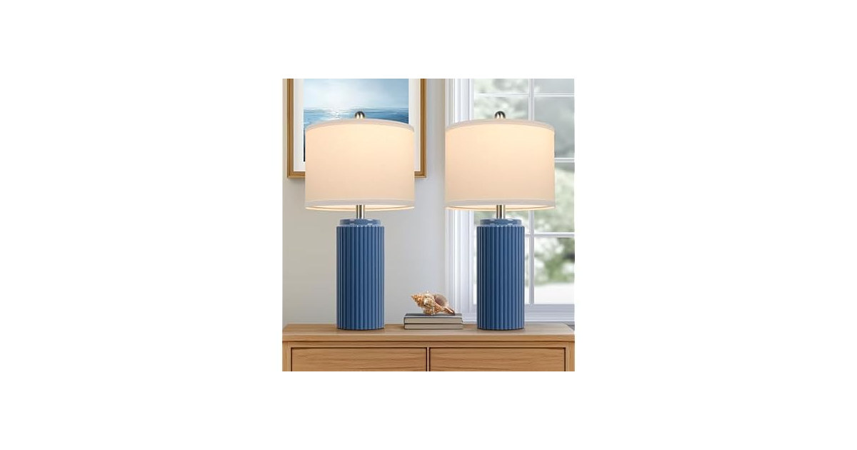 TOBUSA 23.5" Blue Ceramic Table Lamps Set of 2