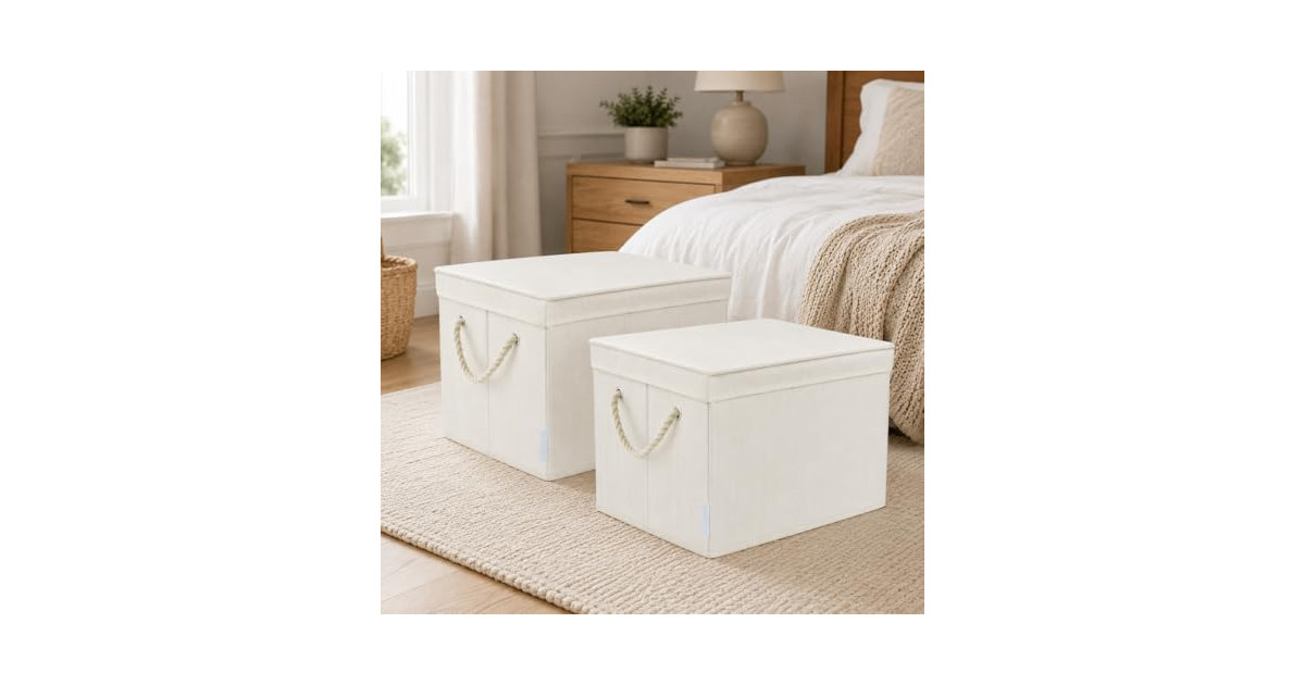 Suptinwear 2 Pack Large Storage Bins with Lids Ivory